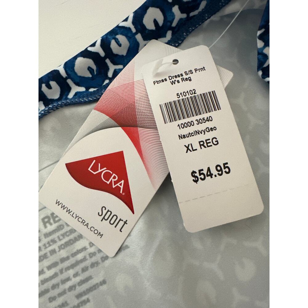 L.L. Bean Short Sleeve Fitness Dress Size XL Nautical Geometric Print Blue White - Picture 13 of 16